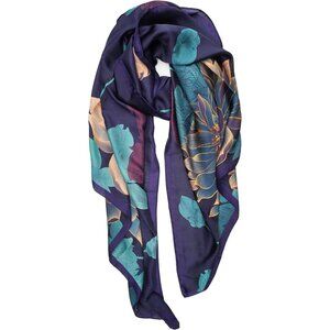 Women Dark Purple Long Stain Mulberry Silk Shawl Lightweight Sunscreen Scarf